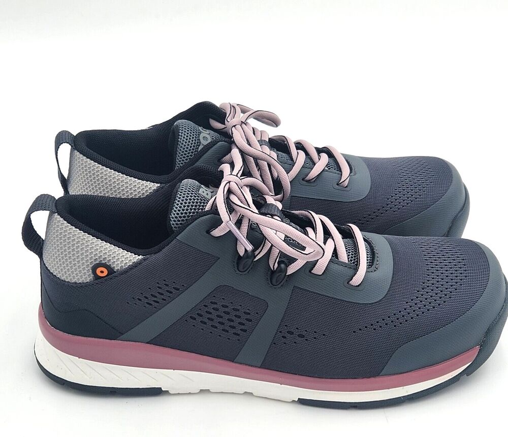 BOGS Safety Toe Shoes Womens 9.5 Gray/Pink Composite Work Sneakers ASTM NEW
